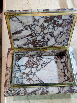 Vintage Italian Breccia Marble Jewelry Box with Brass Details