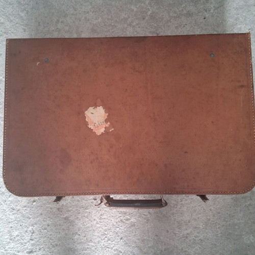 Leather suitcase 1930-40 used, brown, 50x33x14 cm