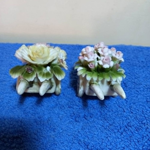 Capodimonte porcelain flower carts set used with hand-painted details