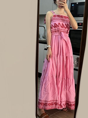 Karavan pink long dress with belt like new