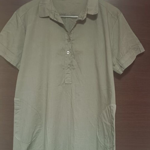 Khaki army-style shirt dress one size like new, 95% cotton