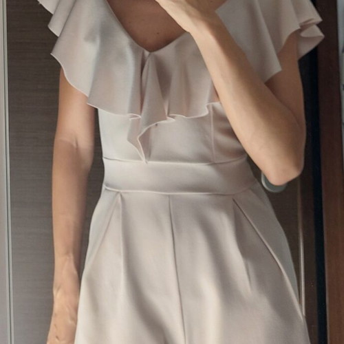Nude one-piece shorts with off-shoulder ruffles, like new, size S