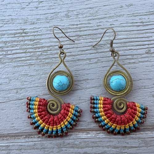 Ethnic earrings like new, boho style, multicolor