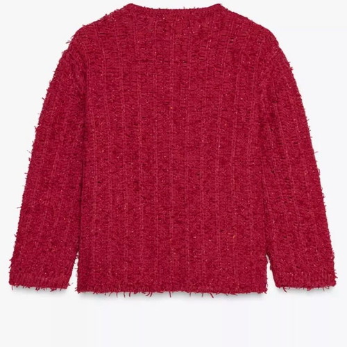 Zara women's boucle cardigan red with gold buttons size XL new
