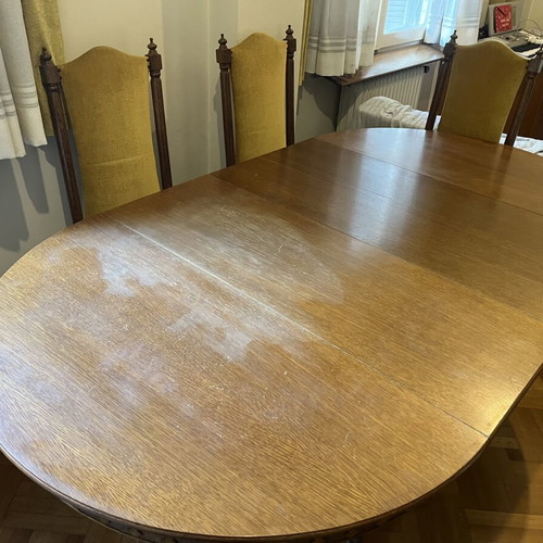 Handmade solid wood dining set with 6 chairs extendable, like new