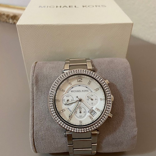 Michael Kors MK5353 Silver Watch with Zirconia Chronograph and Date