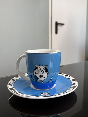 Könitz porcelain cappuccino cup and saucer set like new, cow design