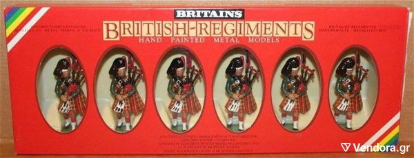  metallika stratiotakia Britains 7240 Hand Painted Made in England (1982) klimaka: 1/32 6 Black Watch Pipers kenourgio timi 40 evro