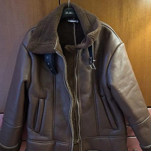Leather jacket with fur, like new, size S/36, brown