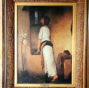 Πίνακας γνήσιο αντίγραφο ελαιοτυπια σε καμβά Νικηφόρος Λύτρας θέμα "Αναμονή"
