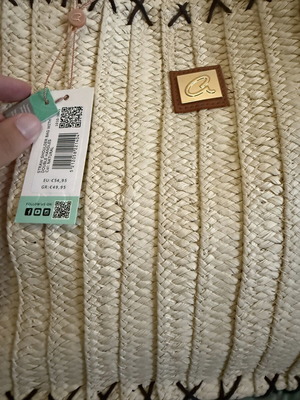 Axel straw shoulder bag, beige with black details