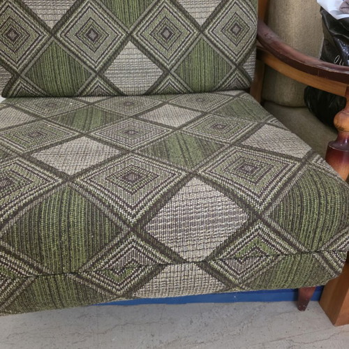 Vintage wooden armchair bed like new with green checkered pattern