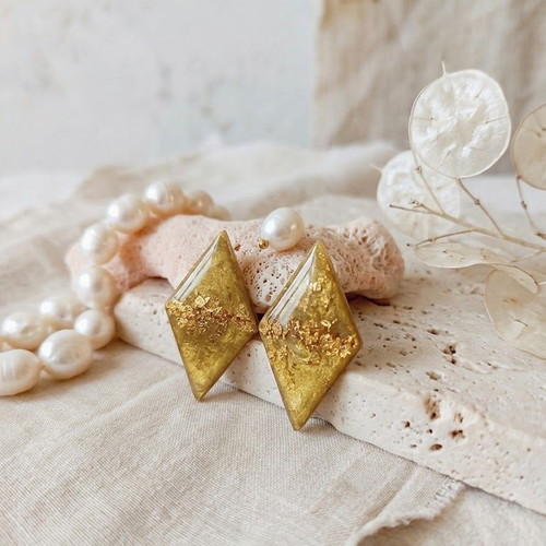 Earrings like new, iridescent polymer clay with gold leaf