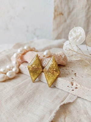 Earrings like new, iridescent polymer clay with gold leaf