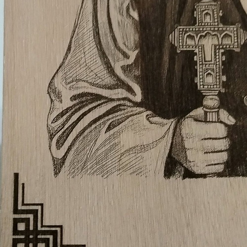 Wooden carved icon of Saint Paisios with laser engraving, large 30x20x1cm