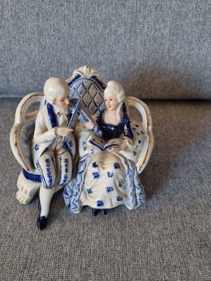 Vintage porcelain Rococo couple figurine blue and gold details