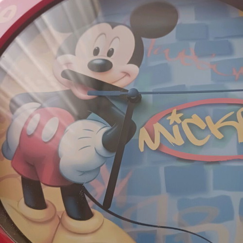 Mickey Mouse wall clock like new, analog, red-blue colors