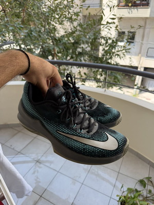 Nike athletic shoes, black and blue, size 44.5