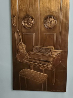 Embossed copper wall art used, ecclesiastical organ with cello