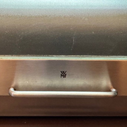 WMF Gourmet stainless steel bread box with glass cover