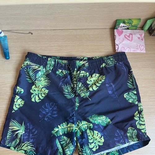 Swim shorts with pattern in very good condition, blue, for boys 13-14 years