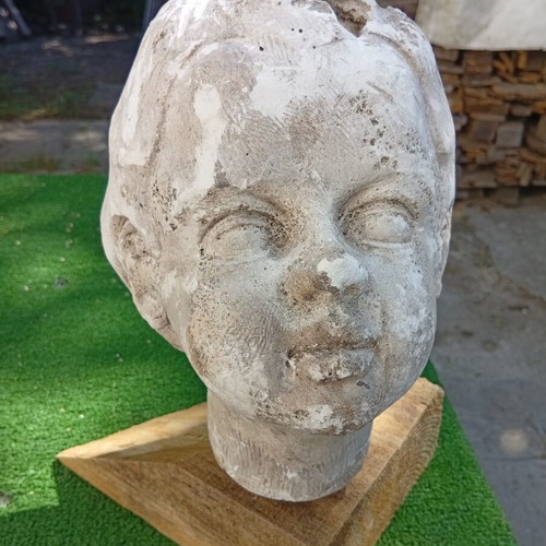 Plaster Head Sculpture on Wooden Base 23 cm, used