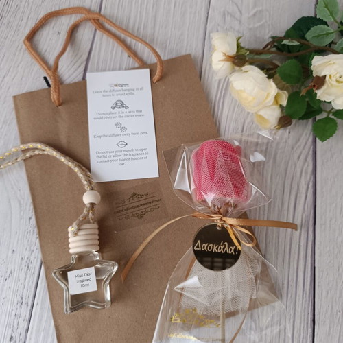 Handmade Gift Set with Aromatic Wax Rose and Car Diffuser for Teacher