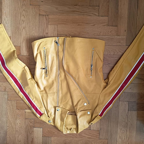 Leather jacket like new with perfecto zipper and red white stripes