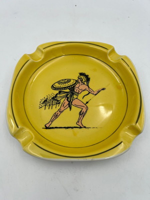 Vintage Ceramic Ashtray Kerameikos with Ancient Greek Warrior Design used