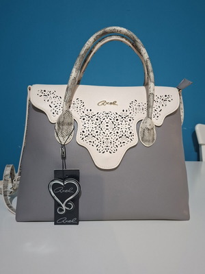 Axel Handbag Grey with Perforated Lace and Snake Print New