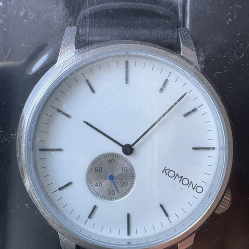 Komono Winston Subs men's watch new, silver-white, leather strap