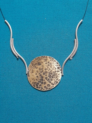 Handmade necklace silver 925 with oxidized hammered bronze clasp