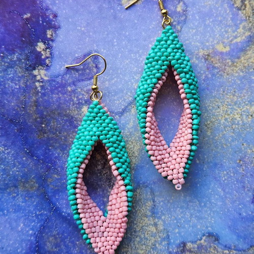 Tropical Vibe Handmade Beaded Leaf Earrings New