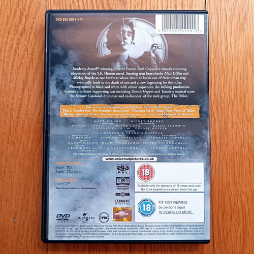 Rumble Fish (Ο Αταίριαστος) DVD μεταχειρισμένο, 2 δίσκοι, δράμα κοινωνικό