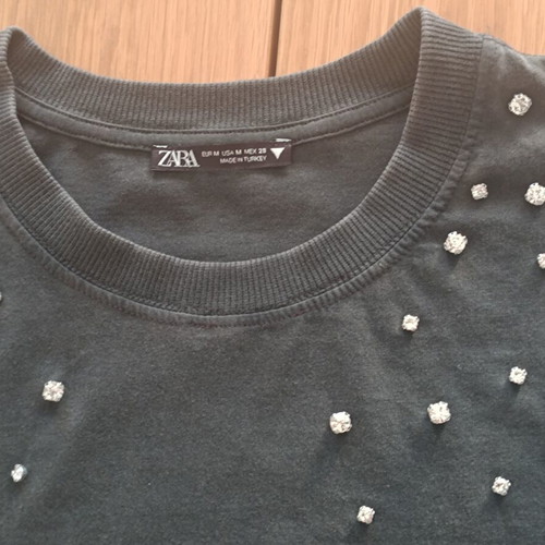Zara Washed Effect T-Shirt with Rhinestones, New, Size M