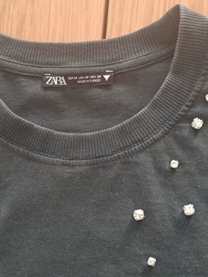 Zara Washed Effect T-Shirt with Rhinestones, New, Size M