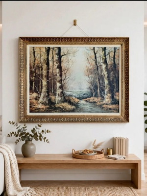 Vintage lithograph landscape painting 50×60 cm by Solomon, like new
