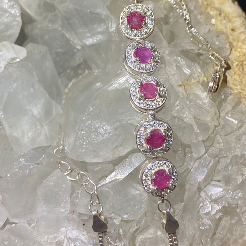 Handmade silver bracelet with natural ruby and moissanite, new
