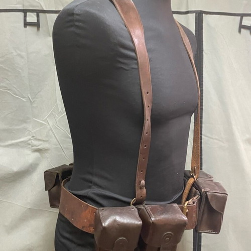 Greek Army Soldier Equipment 1917-1941 Used Y Strap Belt and 3 Manlicher Pouches