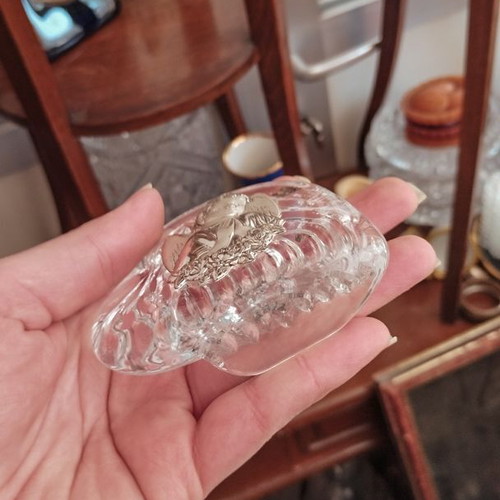 Crystal heart decoration with metal embossed praying angel like new