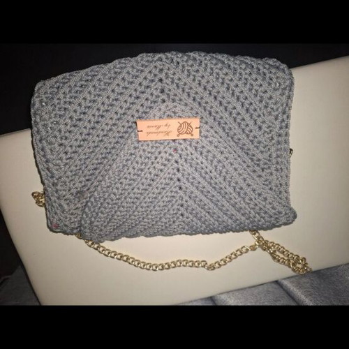 Knitted shoulder bag new, gray, handmade
