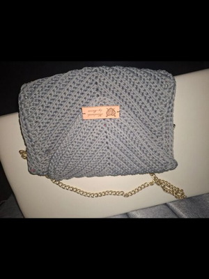 Knitted shoulder bag new, gray, handmade