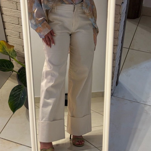 Milkwhite low-rise pants with cuffs new, size L 40 12, white