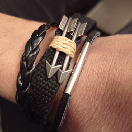 Men's Multi-Strand Bracelet PU Leather and Stainless Steel new