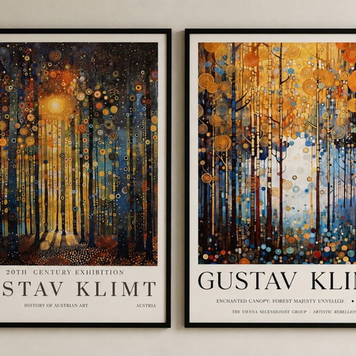 Gustav Klimt Art Nouveau Forest Landscape Posters Set of 2 like new