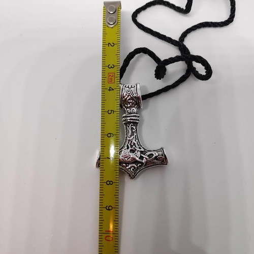 Thor's Hammer Pendant Necklace like new, silver metal with adjustable cord