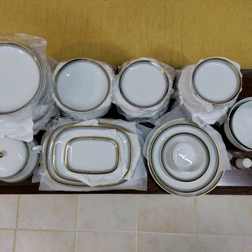 Vintage authentic Ionian serving set 82 pieces like new with gold design