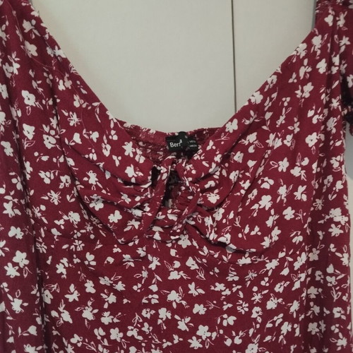 Bershka long floral dress size S like new, red multicolor