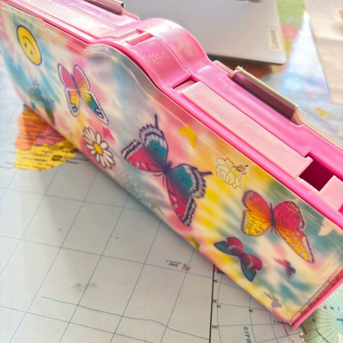 School pencil case with compartments for scissors and tape, pink