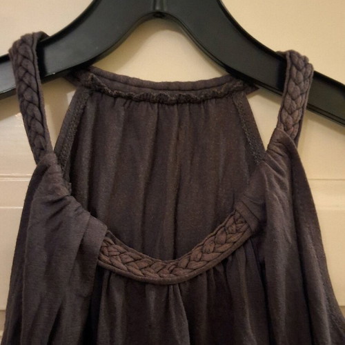 Sleeveless blouse used, dark grey with unique neckline, size S
